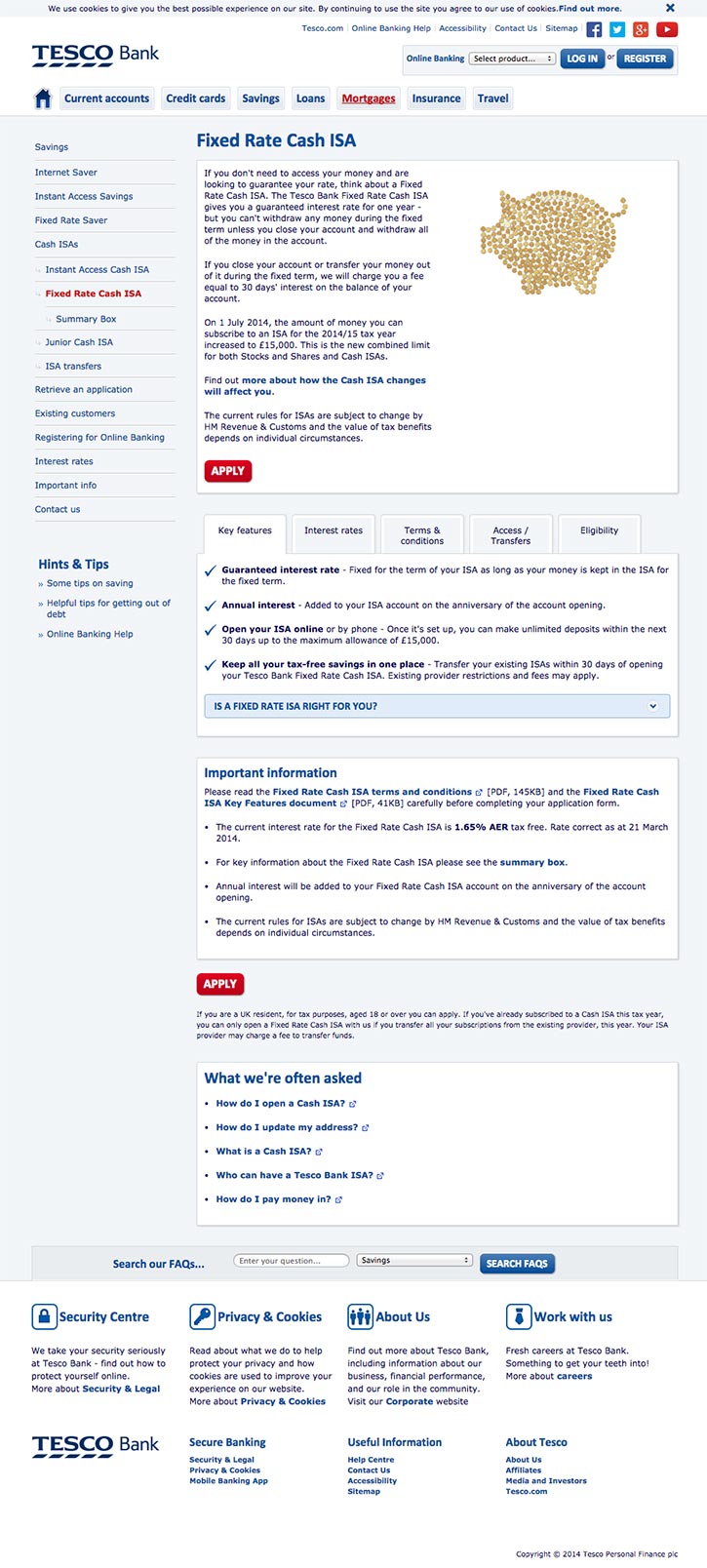 Current tesco.com ISA landing page